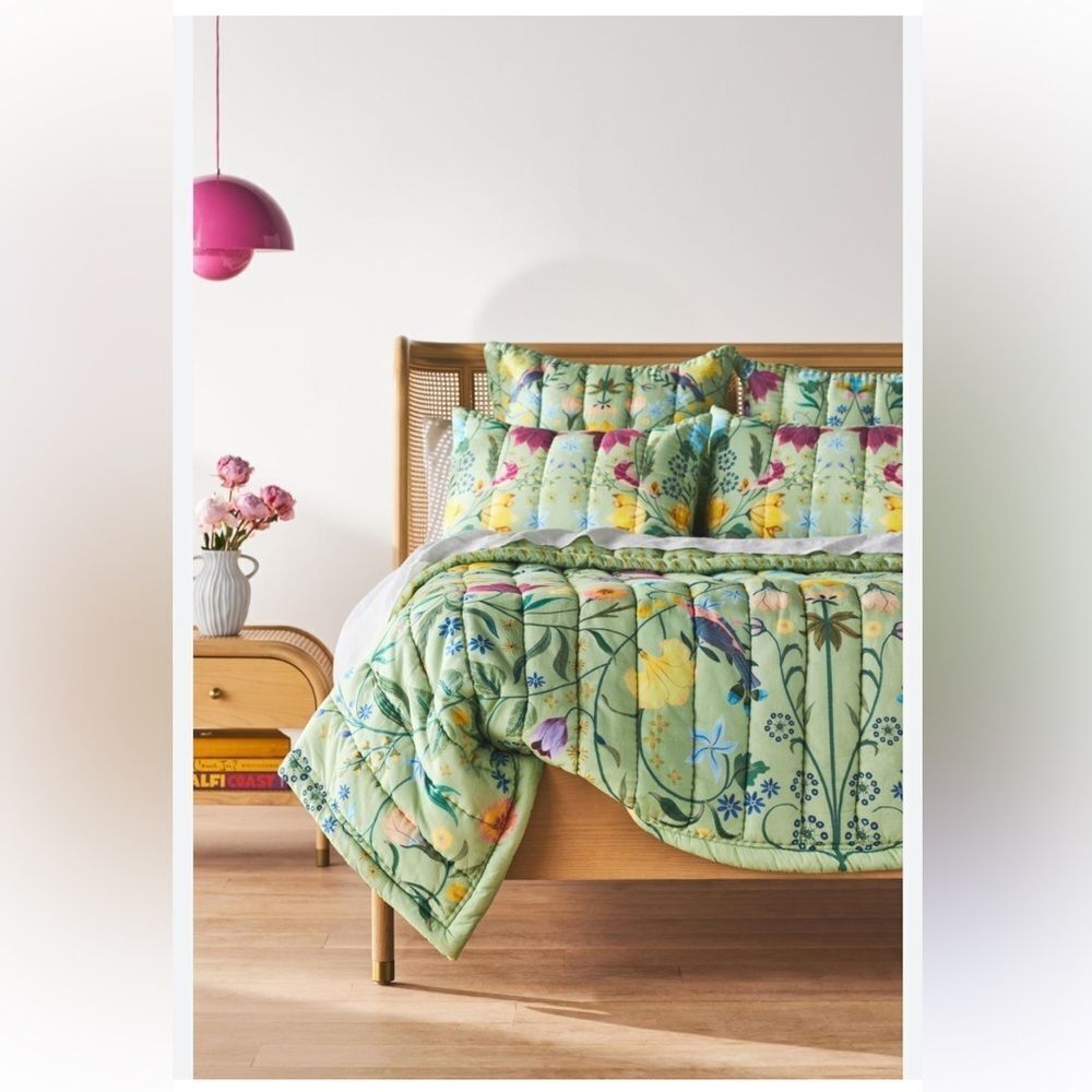 By Anthropologie size Queen 92” x 96” Green Anna Handcrafted Garden Quilt